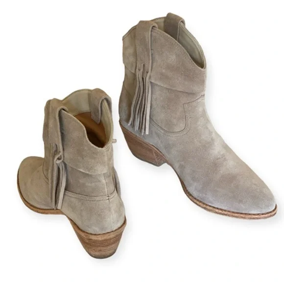 JOIE KEATON Suede Fringe Chelsea Western Boot 2”Heel Pull On Point Toe Size 38.5 - Picture 9 of 15